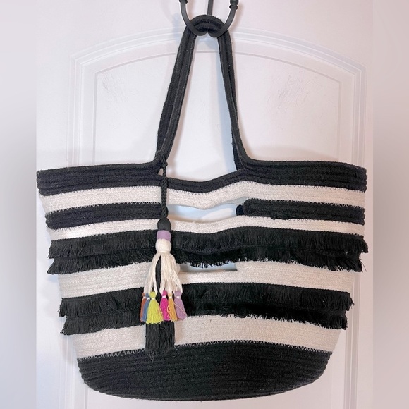 Stella & Dot Handbags - Stella & Dot Striped Tassel Structured Tote Bag